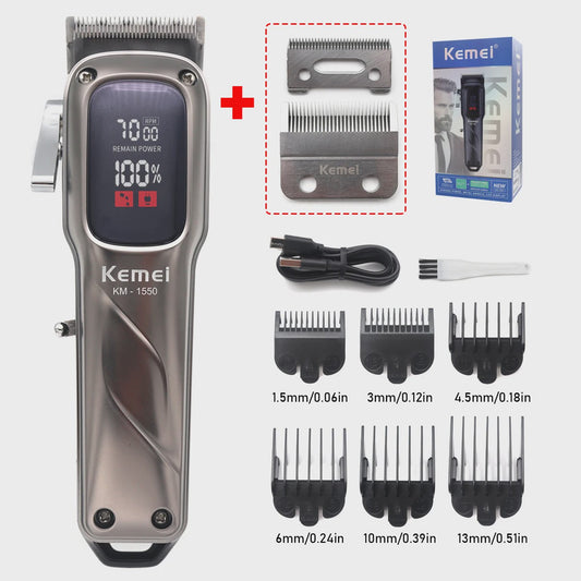 Kemei KM-1550 Professionele Baardtrimmer & Haarklipper voor Mannen - Draadloos, LED Display, USB