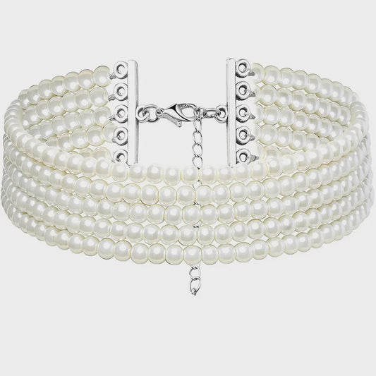 Elegante Multi-Rij Parel Choker Ketting - Handgemaakt Vintage Sieraad