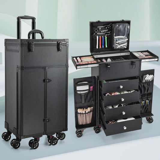 Professionele Make-up Trolley Koffer op Wielen - Mobiel Barber Station met Lades en Slot