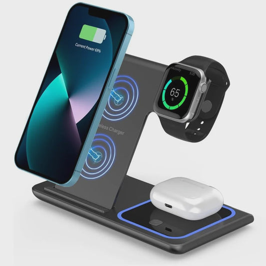 3-in-1 Opvouwbaar Draadloos Laadstation voor iPhone, Apple Watch & AirPods Pro - Snel Opladen