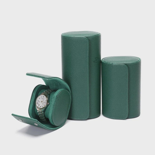 Luxe Embers Groene Horlogerolle - Echt Lederen Reis Etui voor 1, 2 of 3 Horloges