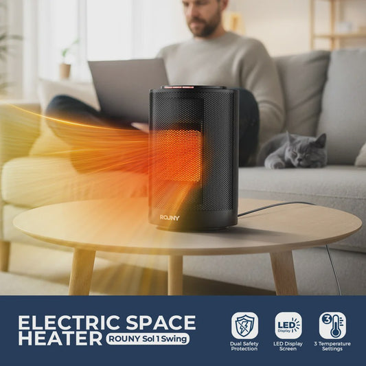 ROUNY Draagbare Elektrische Kachel met 80° Oscillatie - 1200W PTC Keramische Ventilator