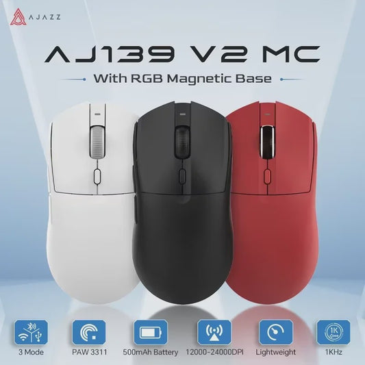 AJAZZ AJ139 V2 MC Draadloze Gaming Muis met RGB Magnetische Oplaadbasis - 24000 DPI, Bluetooth/Bedraad