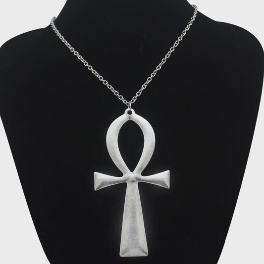 Vintage Egyptische Ankh Kruis Ketting - Grote Hanger met Lange Ketting