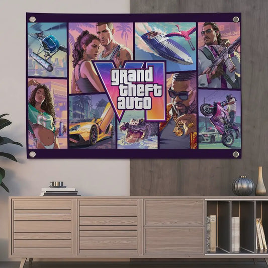 Grand Theft Auto VI Banner - 150x200cm of 60x90cm - Decoratie voor Feest, Camping & Outdoor