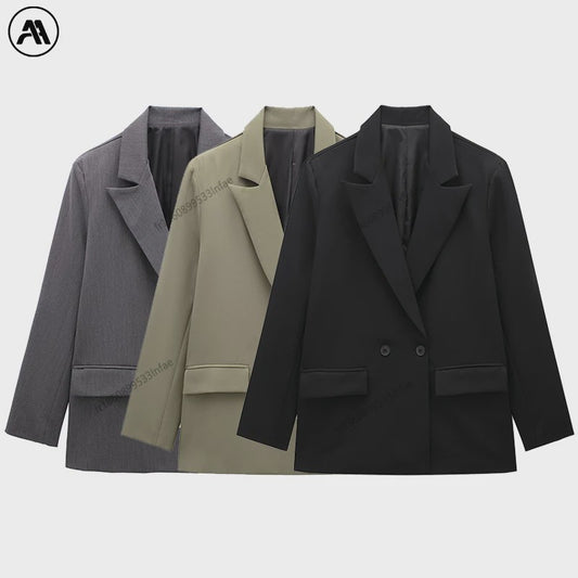 Dames Blazer met Zakken - Stijlvolle Dubbelzijdige Vintage Look