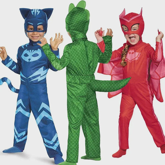 PJ Masks Kinderkostuum - Gekko, Catboy & Owlette Jumpsuit met Masker