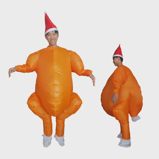 Opblaasbaar Kalkoen Kostuum met Kerstmuts - Grappig Jumpsuit voor Feestjes