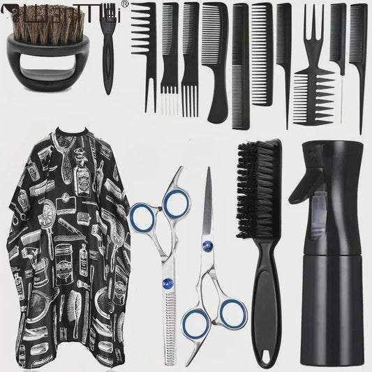 Professionele Barbershop Set: Kapmantel, Kammen, Borstels en Sprayfles