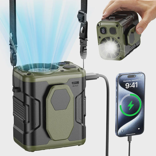 Draagbare 10000mAh Ventilator met Powerbank & LED - 5 Snelheden