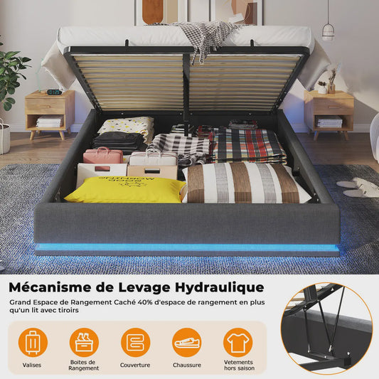 160x200cm Boxspring Bed met Hydraulische Opbergruimte en RGB LED Verlichting
