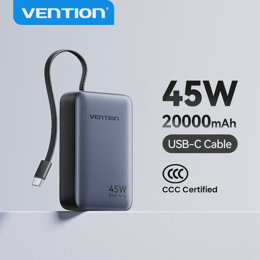 Vention 45W 20000mAh Powerbank - Snelladen voor iPhone, Samsung & Xiaomi