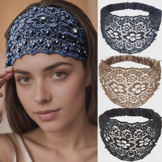 Elegante Bloemen Haarband met Parels en Kant - Stijlvolle Hoofdband voor Dames