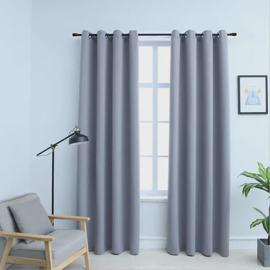 Verduisterende Gordijnen Grijs 140x225cm - Set van 2 met Metalen Ringgordijnen