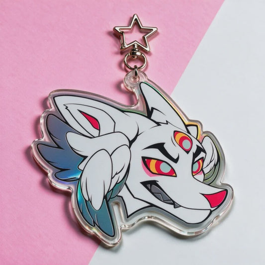 Unieke Vleugels Wolf Sleutelhanger met Derde Oog - Furry Anthro Charm voor Tas Decoratie