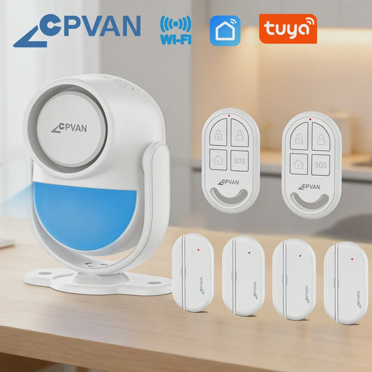 CPVAN Smart Home Alarm Systeem met PIR Bewegingsmelder, Deursensor en Afstandsbediening - Tuya WIFI