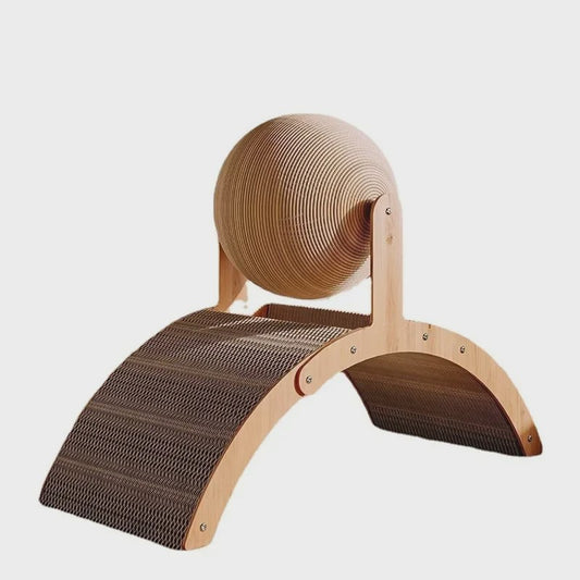 2-in-1 Kattenkrabbal met Houten Structuur en Sisal Krabplank