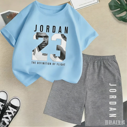 Kinder T-shirt en Short Set - Zomer Sportieve Mode met Grafische Print