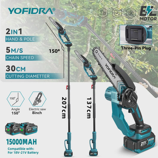 YOFIDRA Telescopische Accu Kettingzaag - 8 Inch Snoerloos Snoeien in Tuin en Boom