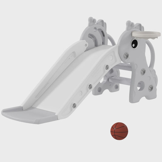 AIYAPLAY Giraffe Kinder Glijbaan met Basketbalring en Klimmuur - Indoor Speelplezier