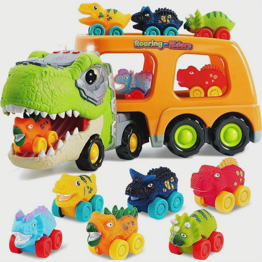 Dinosaurussen Vrachtwagen met 6 Mini Auto's - Licht & Geluid - Speelgoed voor Kinderen