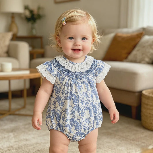 Zomerse Baby Meisjes Jumpsuit met Bloemenprint en Pofmouwtjes - Katoen (0-24M)