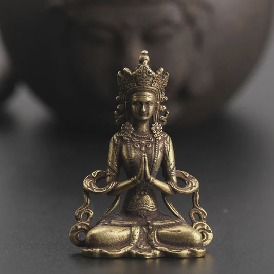 Retro Messing Boeddha Beeldje - Handgemaakt Zen Meditatie Decoratie
