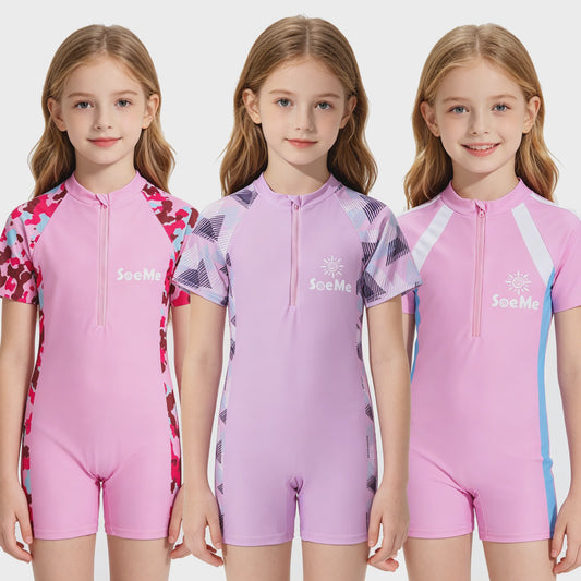 Schattig Roze Kinder Zwempak met Korte Mouwen - 1-delig Strand & Zwembad Outfit