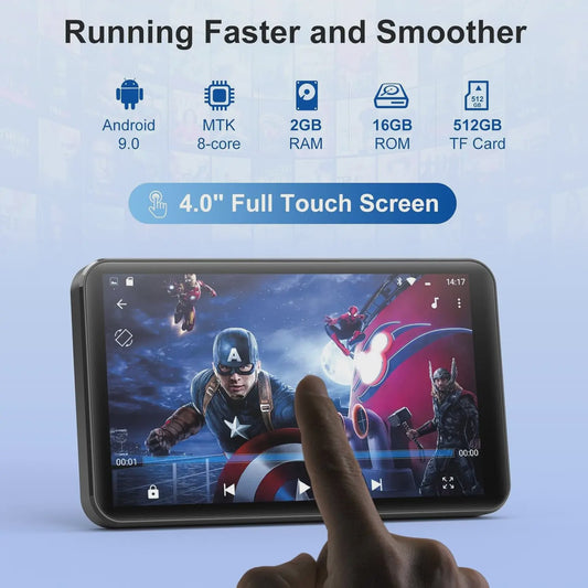 MP3 Speler met Bluetooth & WiFi: 4" Touchscreen, Android 9.0, 8-Core Processor