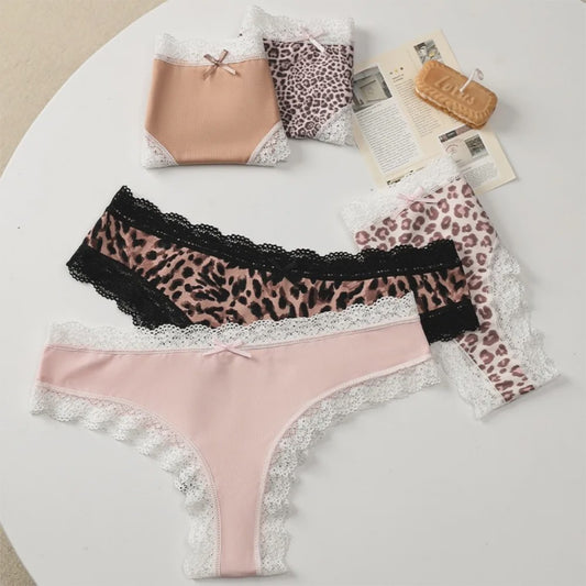 Dames Kant & Luipaardprint Thong Panties - Sexy, Ademend & Comfortabel Ondergoed