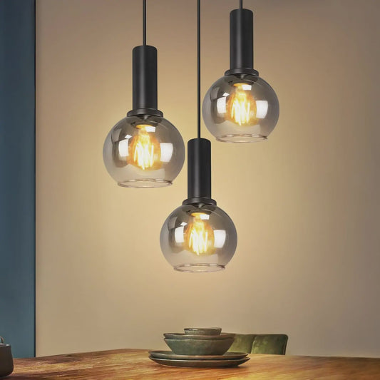 3-Lichts Hanglamp Glas - Vintage Stijl Pendellamp voor Eettafel & Woonkamer - In Hoogte Verstelbaar