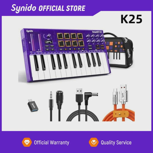 Synido Tempokey K25 USB MIDI Keyboard Controller met Drum Pads en OLED Scherm