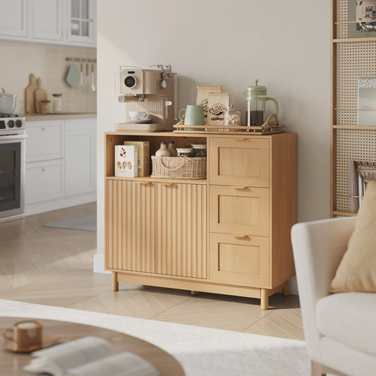 Houten Keukenkast met 3 Lades & Verstelbare Plank - Buffetkast / Sideboard 90x80x35cm
