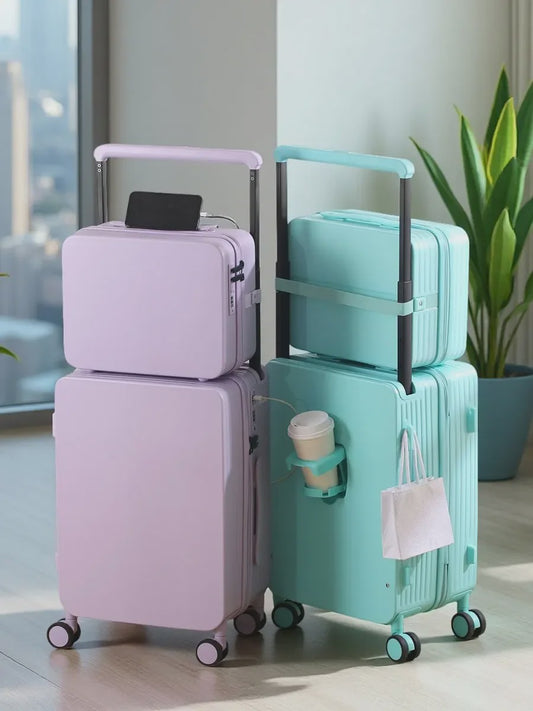 Luxe Koffer Set met USB, Bekerhouder & TSA-slot - 360° Wielen, PC+ABS