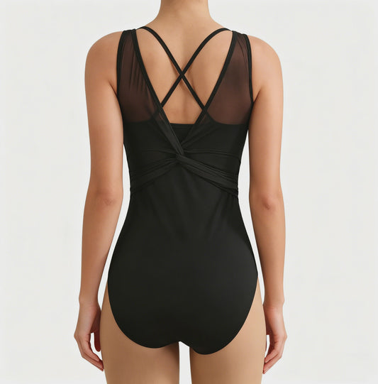 Dames Ballet Leotard met Mesh en Gekruiste Rug - Mouwloos Bodysuit