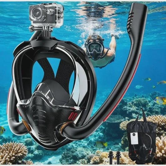 Volledig Gelaats snorkelmasker met Dubbele Buizen - 180° Panoramisch, Anti-condens & Dry Top Systeem