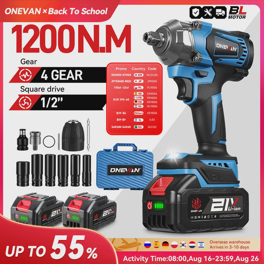 ONEVAN Brushless Accu Slagmoersleutel 1200 Nm - 1/2" Aandrijving