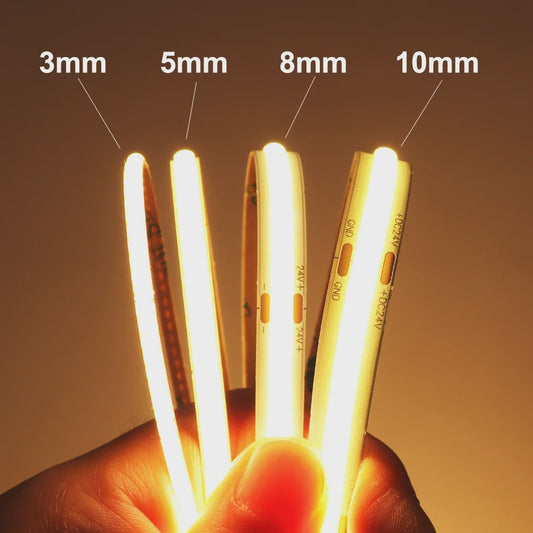 Flexibele COB LED Strip 12V/24V - Hoge Dichtheid, Dimbaar, 3mm/5mm Breedte, RA90