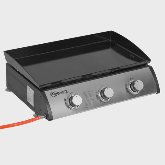 Gas Grill Plancha met 3 Branders - RVS - Non-stick - Zilver - 63x48x21 cm