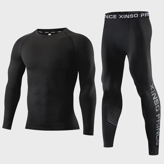 Heren Compressie Sportkleding Set - Long Sleeve Top & Broek voor Fitness, Hardlopen, Yoga
