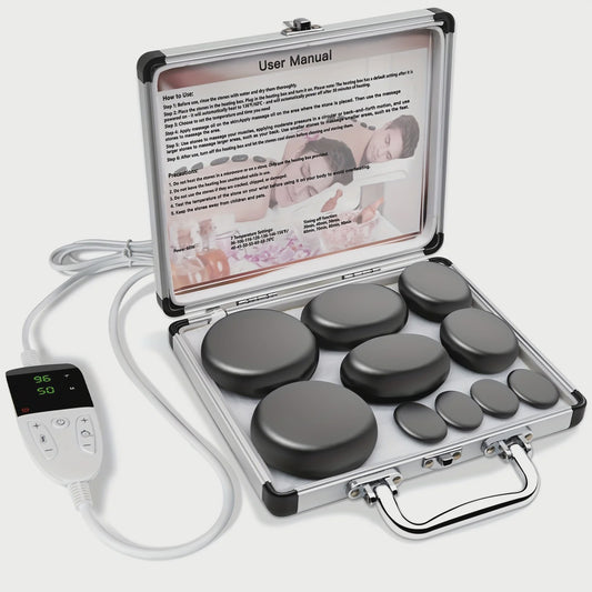 Hot Stone Massage Set met Verwarmer - Verstelbare Temperatuur & Timer - Draagbaar