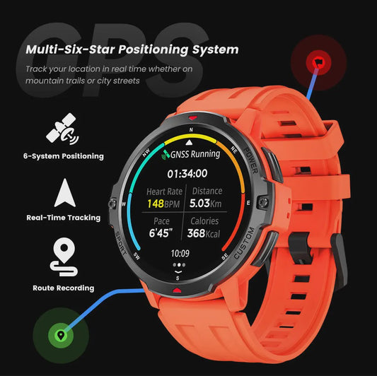 LEADOYS C31 GPS Smartwatch Heren - Outdoor Fitness, Zwemmen & Hardlopen met Hartslagmeter