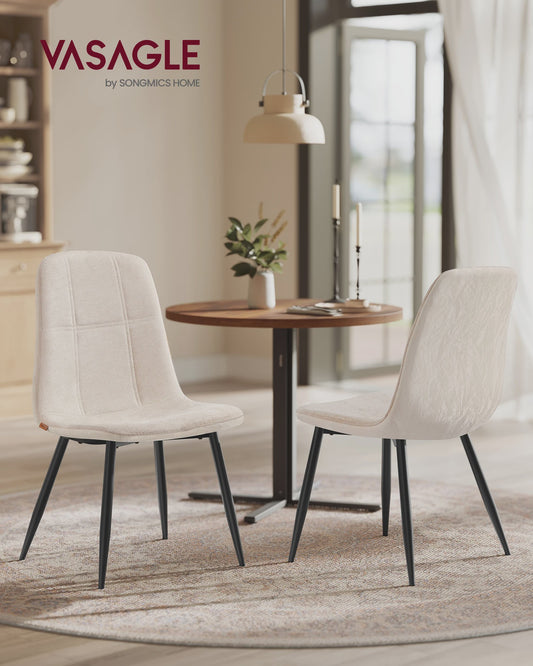 Set van 2 VASAGLE Eetkamerstoelen - Crèmekleurig Gestoffeerd met Metalen Poten