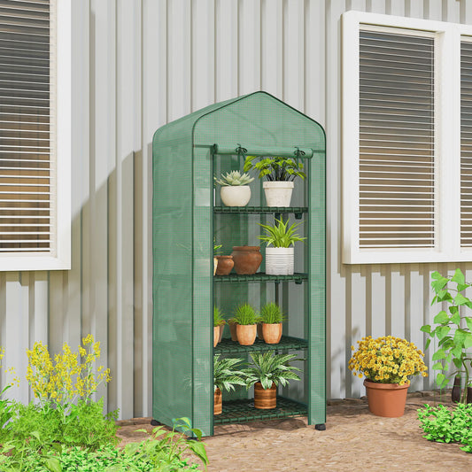 Outsunny Mini Kas met Wielen en 4 Planken - Compacte Film Kas voor Planten