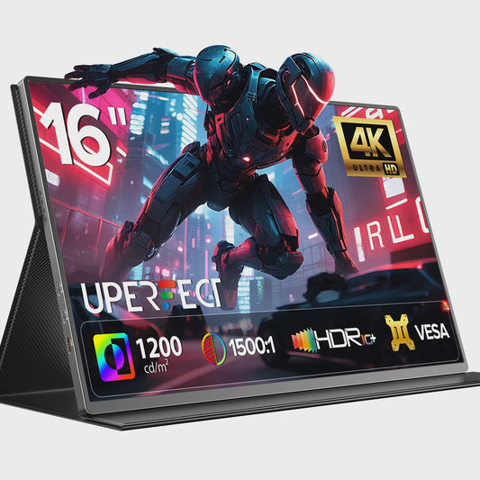 UPERFECT 16" 4K Draagbare Monitor - 1200 Nits, USB-C, HDMI, Ingebouwde Speakers & Standaard