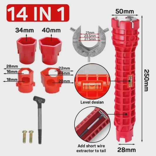 14-in-1 Multifunctionele Kraan & Gootsteen Sleutel Kit voor Sanitair Reparatie & Installatie