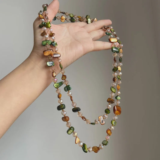 Luxe Dubbellaagse Schelp & Kristal Ketting - Bohemian Seaside Stijl