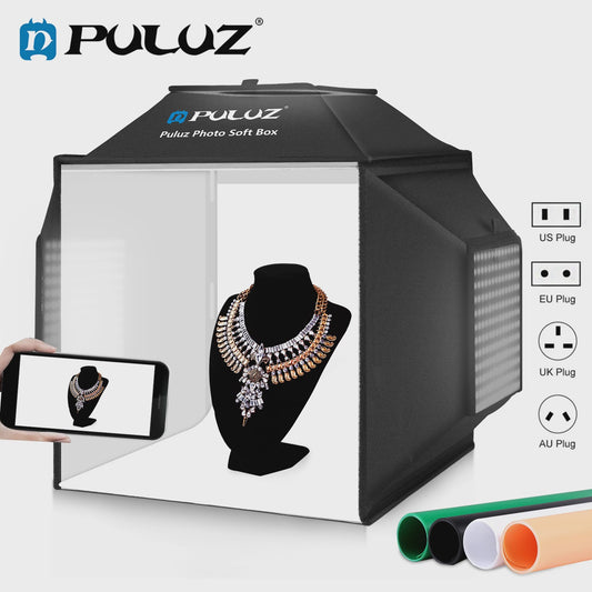 Puluz 40cm Fotostudio Lightbox Softbox Kit met 4 Kleuren Achtergronden - Opvouwbaar