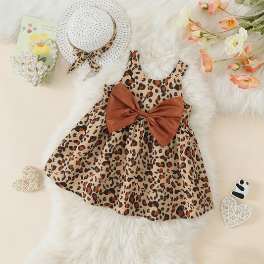 Zomerjurk Baby Meisje Luipaardprint met Strik en Mutsje - Katoen