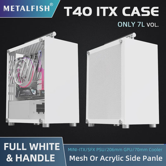 METALFISH T40 Mini ITX PC Behuizing - 7L Compact, Draagbaar met Acryl of Mesh Paneel